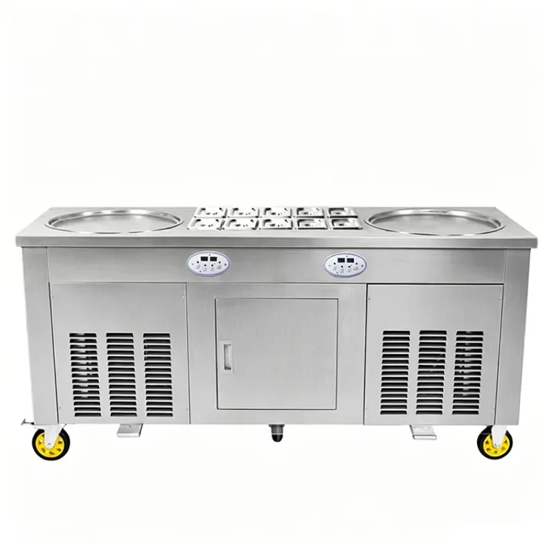 Electric Double Round Pan Fried Ice Cream Roll Machine  450mm Frying Ice Cream Roller Gelato Rolling Maker
