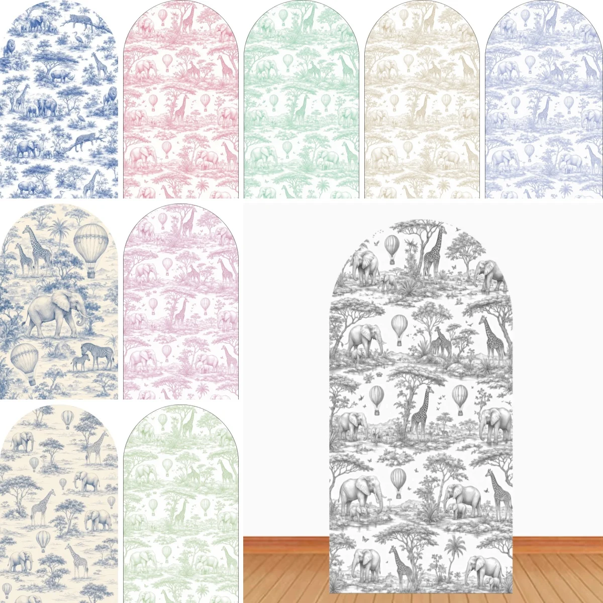 Jungle Animals Arch Backdrop Cover Elephant Giraffe Baby Shower Boys Girl Birthday Party Decor Spandex Elastic Arched Background