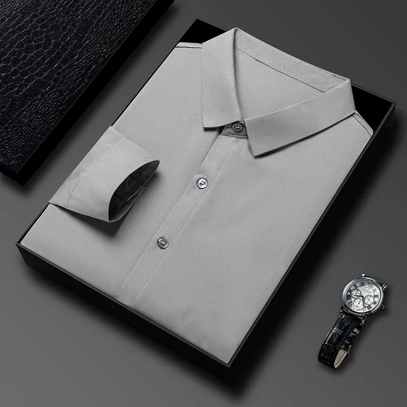 

New Men's Business Casual Long Sleeved Solid Color Shirt Wrinkle Resistant Wrinkle Free Comfortable All Season Versatile Top