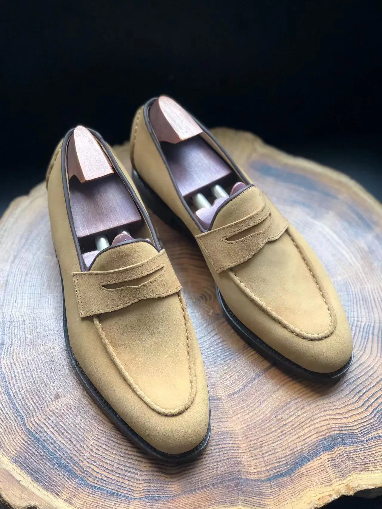 Cie ML14 Penny Loafer Suede Camel/Chestnut/Black Men Dress Leather Outsole Breathable Shoe Goodyear Welted Custom Color & Size