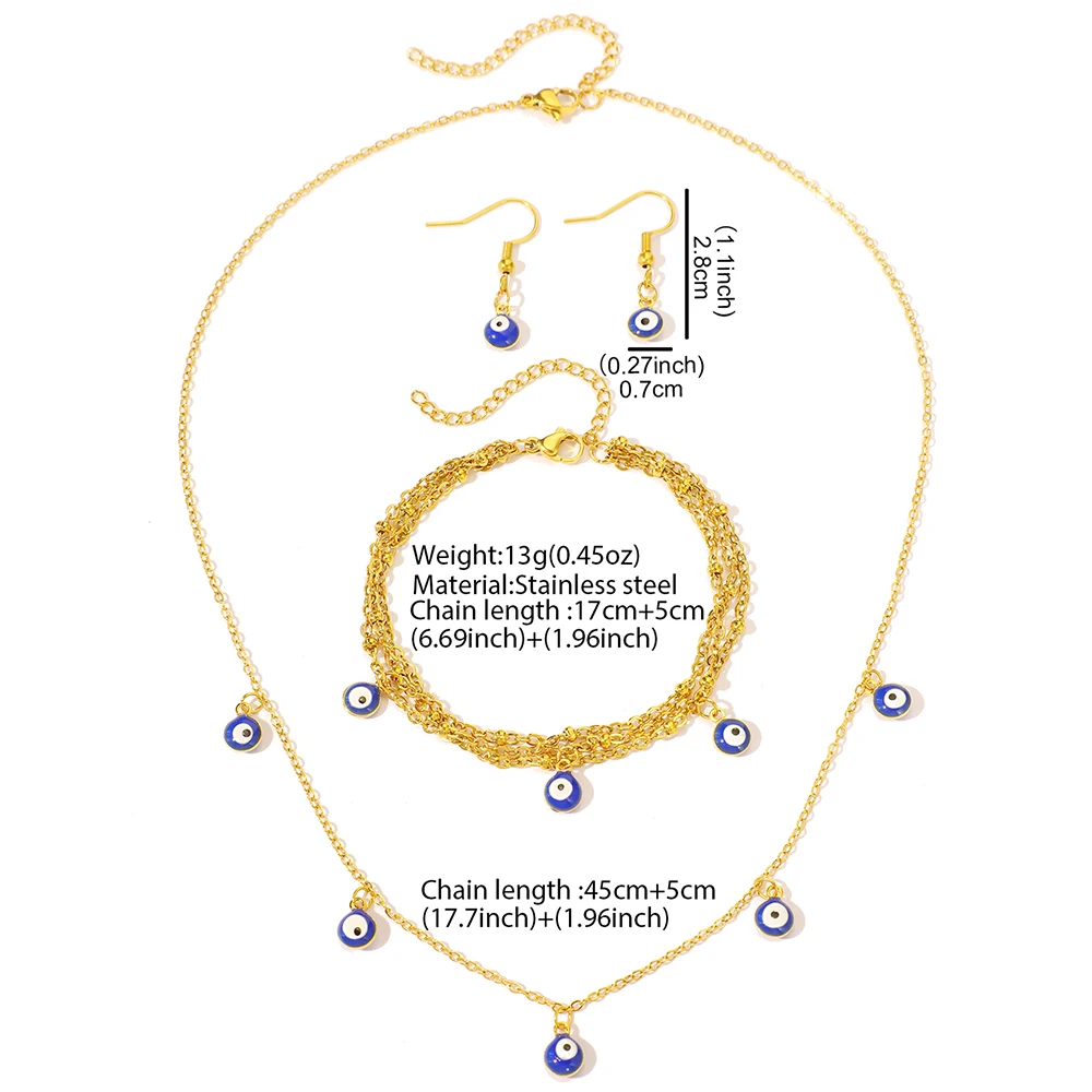 Stainless Steel Jewelry Set Fashion Hanging Small Eyes Earrings Bracelets Necklaces 3 Piece Jewelry Set For Women Jewelry Gifts