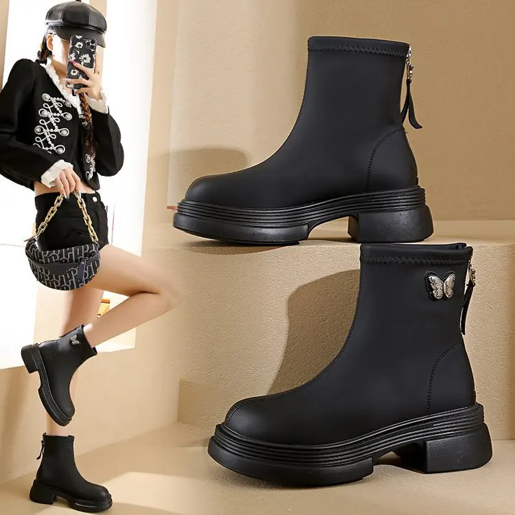 British Wind Riding Boots Women 2024 New Short Boots Explosion Spring and Autumn Thick Sole French Small Naked Boots