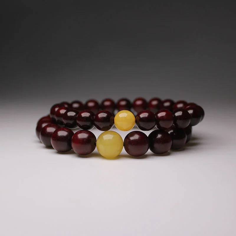 Bracelet Men's Women's Same Simple Natural Material Solid Wood Red Buddha Beads Retro National Style Girlfriend 8mm Buddha Beads