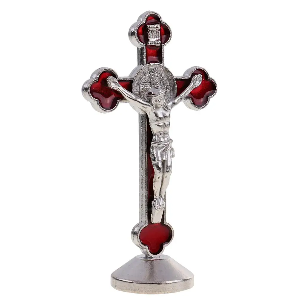 Alloy St.Benedict Crucifix Statue Figure W/ Bottom Worship