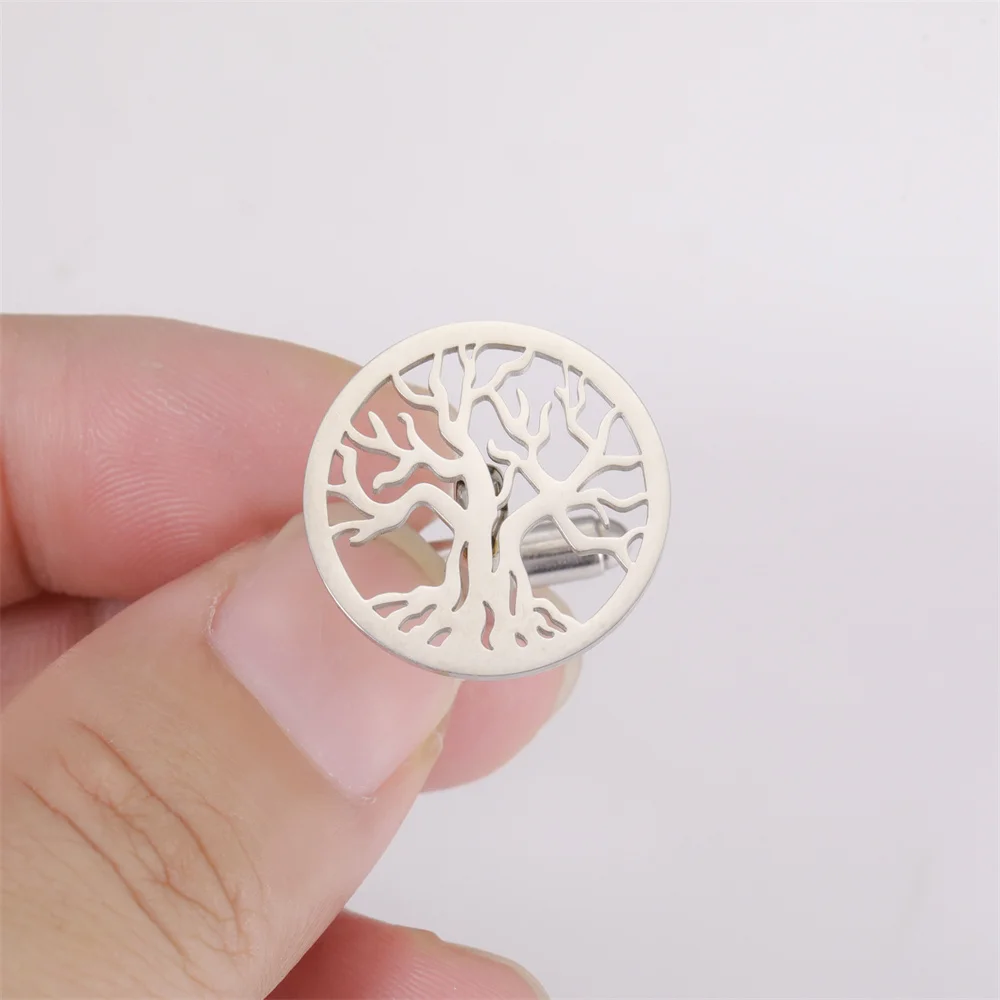 بلدي شكل شجرة الحياة الكفة الروابط للرجال الزفاف مأدبة العريس بدلة عمل قميص جولة الرجال أزرار أكمام مجوهرات من صلب لا يصدأ #4