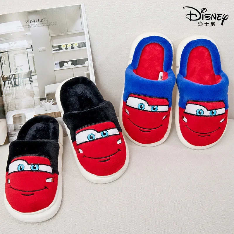 Autumn Winter Disney Baby Boy Girl Cotton Slippers Cartoon McQueen Cars Print Kids Soft Keep Warm Indoor Anti-slip Home Shoes