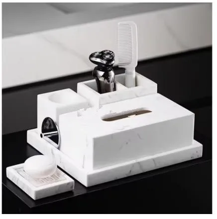 1pc Marble bathroom toiletries soap dish Tissue box toothbrush holder Liquid distribution bottle Bathroom accessories tray