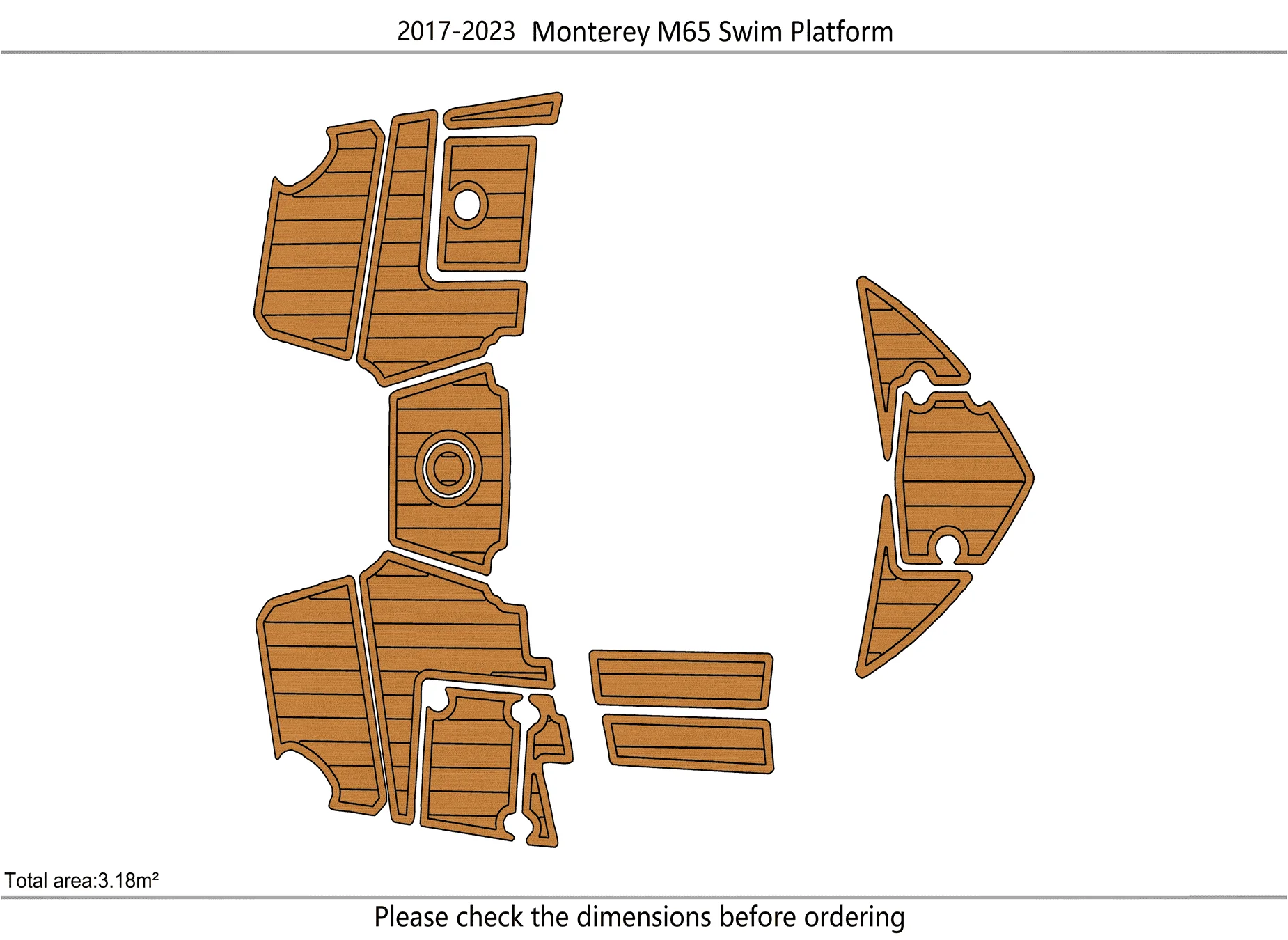 Non-Slip EVA Faux Teak Marine Mat Self-Adhesive 6mm Yacht Cockpit Pad for 2017-2023 Monterey M65 Boat Decking Easy Install