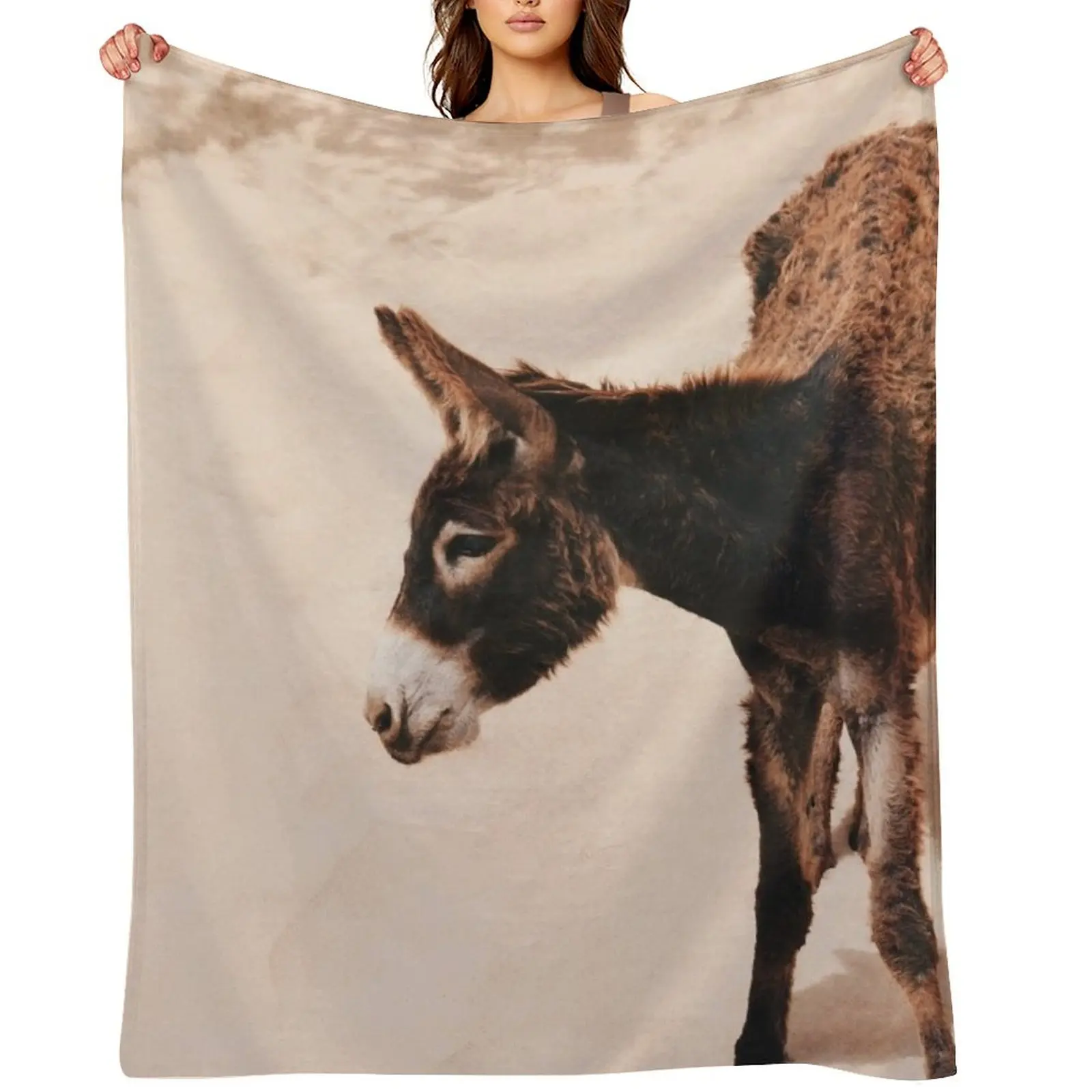 

Sweet Wild Donkey Wondering Across Sand Dunes Throw Blanket blankets ands warm winter Soft Plaid Plush Blankets