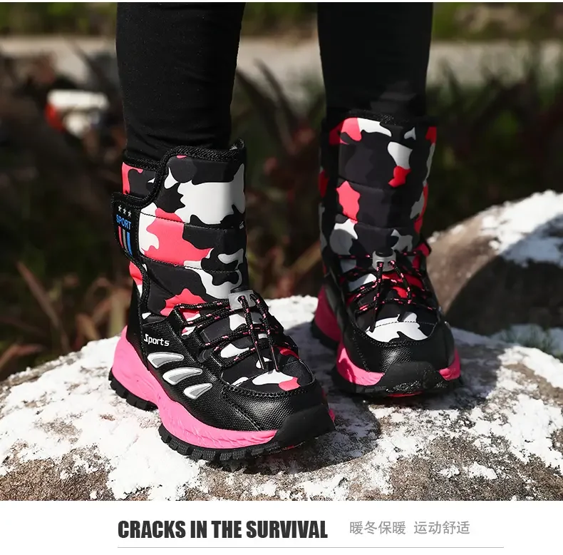 Kids Winter Boots Big Girls and Boys Warm Shoes Non-slip Sole High Quality Outdoor Junior Footwear