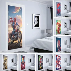 Marvel Superhero Funny Spider-Man Iron Man Door Sticker Children's Room Home Elevator Door Decoration Modern Design Wall Sticker