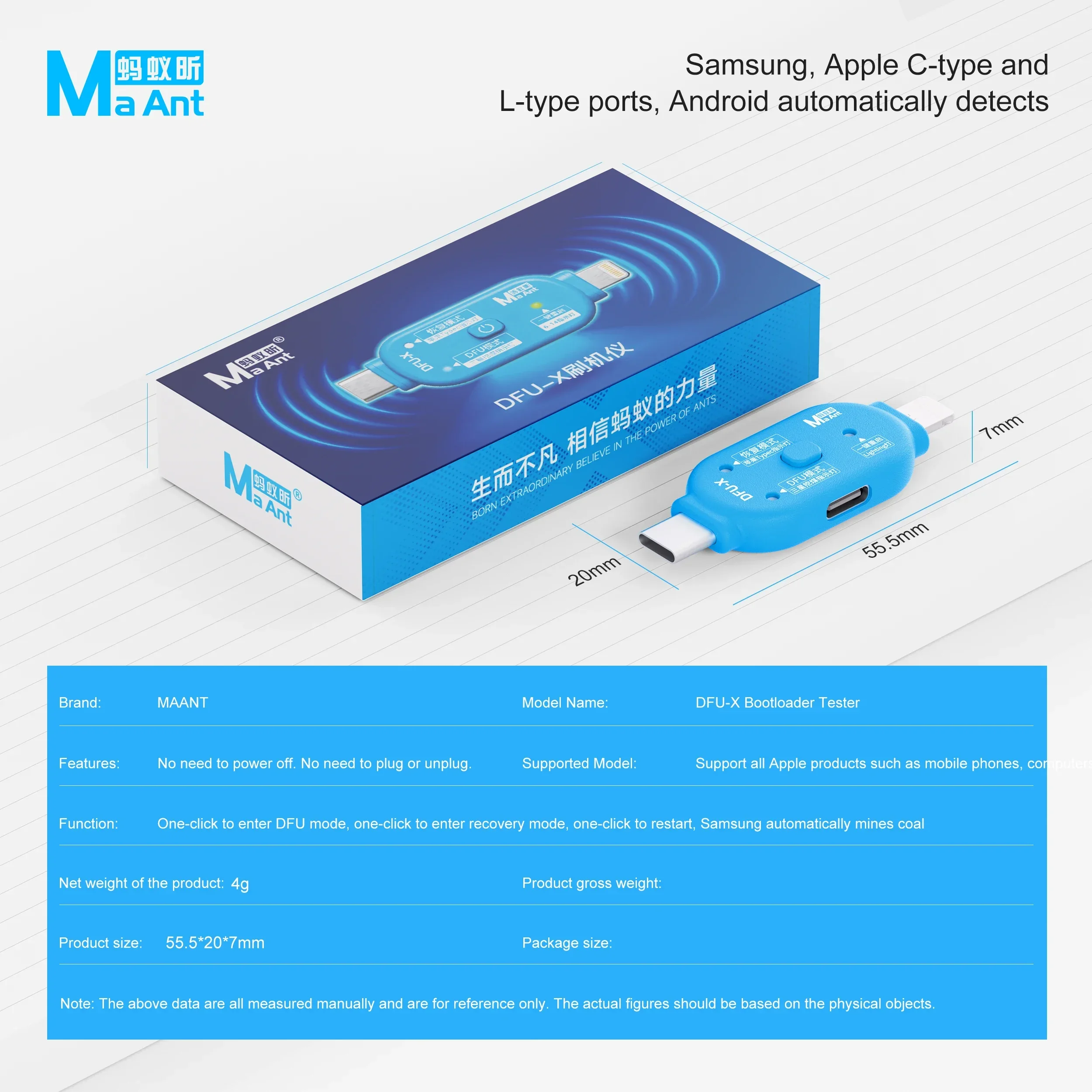 MaAnt DFU-X Flashing-Gerät mit Doppelkopf, Ein-Klick-Eintritt in DFU, Recovery-Bootloader-Modus, Kein Wiedereinschalten für iPhone Samsung Reparaturwerkzeuge – Detail 9