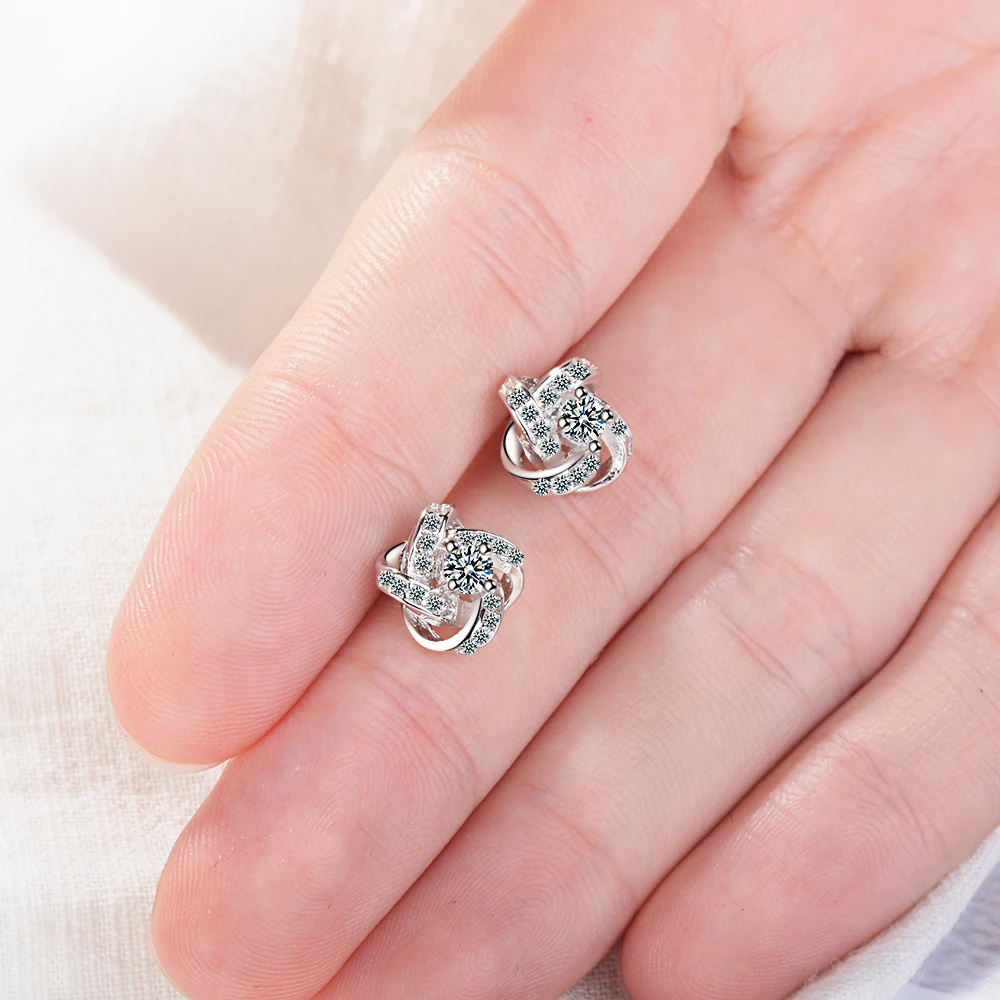 925 Sterling Silver Earrings For Women Sterling-silver-jewelry Zirconia Eternal Heart Twist Earrings Oorbellen S-e430 image 6