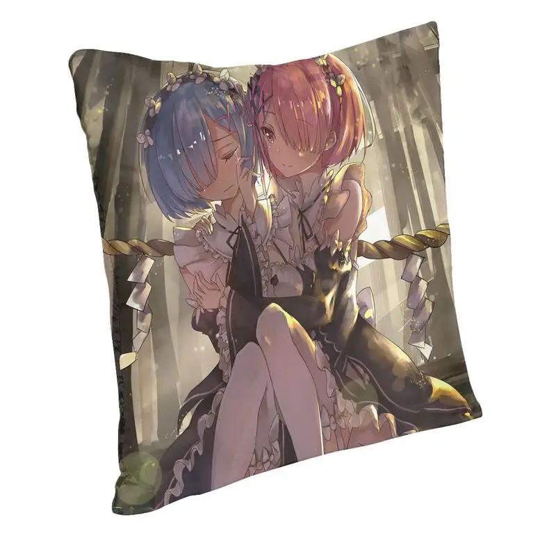 Rem And Ram Cushion Cover 45x45cm Home Decorative 3D Printing Re Zero Anime Animation Throw Pillow Case Living Room Double-sided