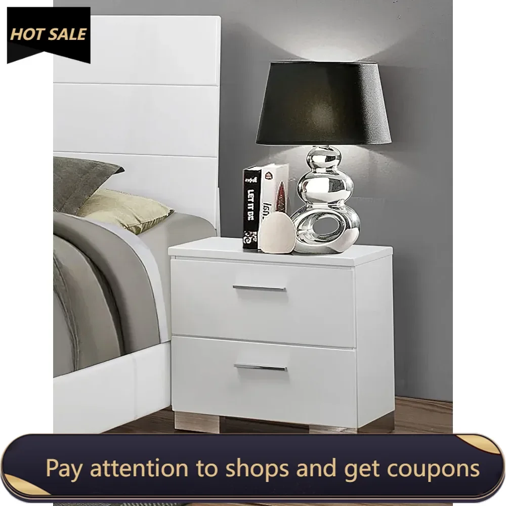 Felicity 2-Drawer Nightstand Glossy White Freight Free Furnitures Bedside Table Room Furniture Night Stand Storage Locker Tables