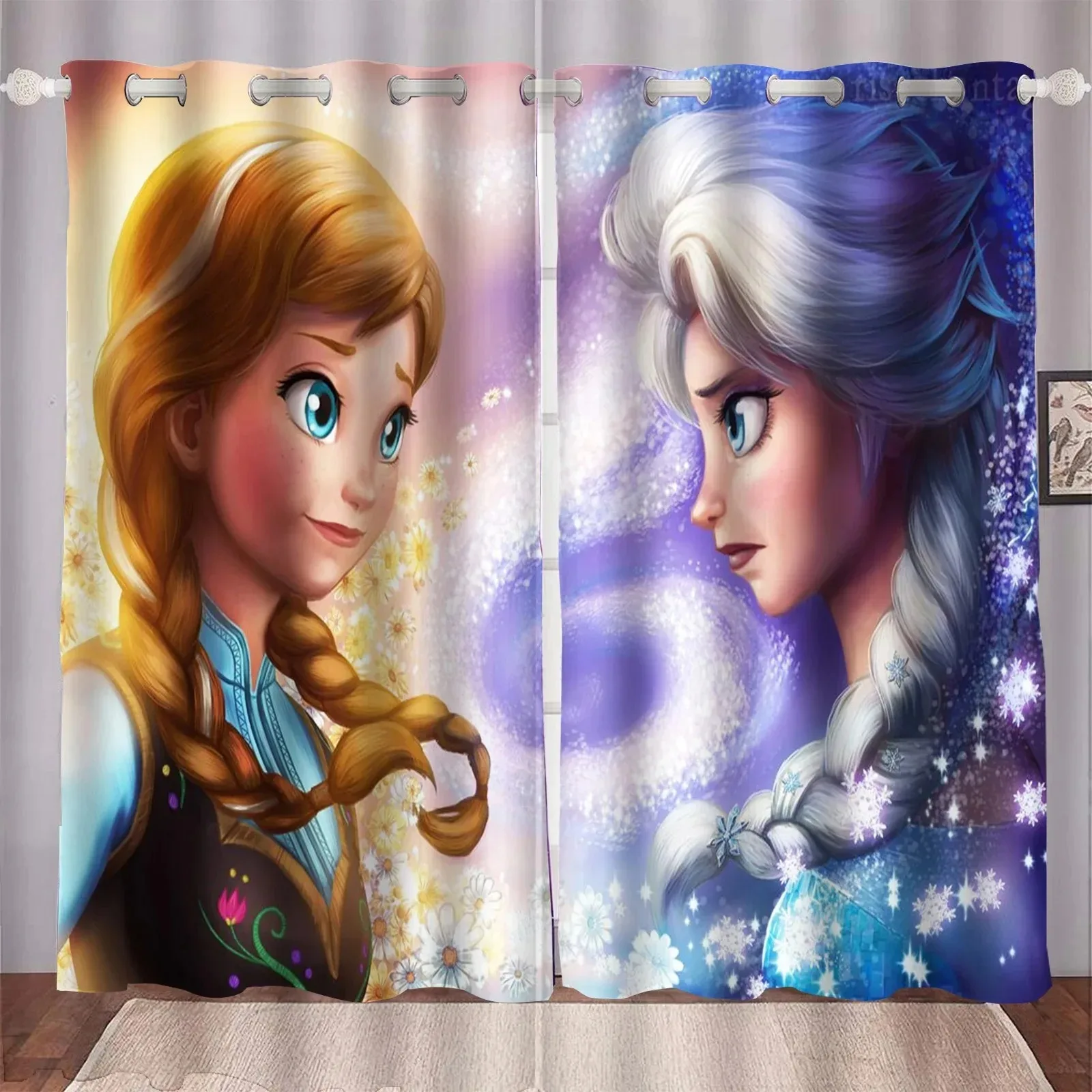 

Cartoon princess curtains frozen elsa high blackout curtains 3d printing bedroom living room decoration partition, girl gift