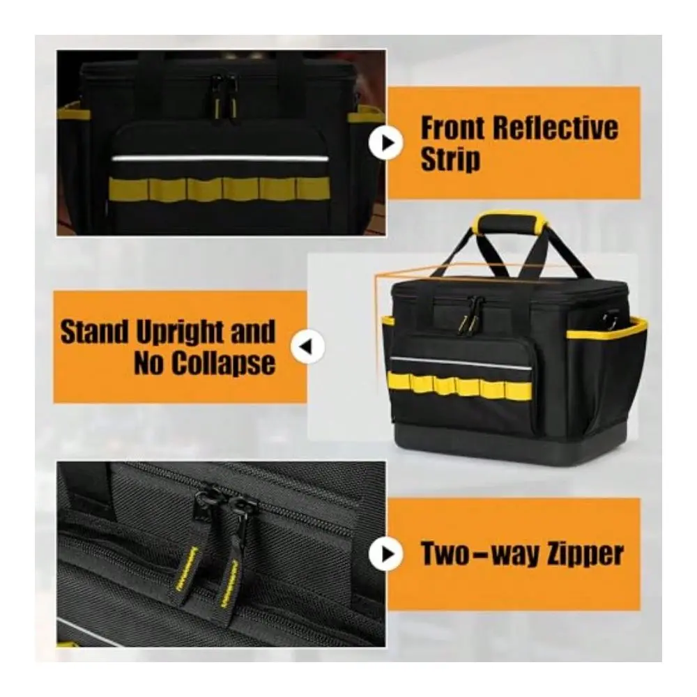 

Tool Bag 12Inch Tool Tote Bag With EVA Hard Bottom And Carrying Strap MultiFunctional Tool Storage Organizer For Electrician Pl
