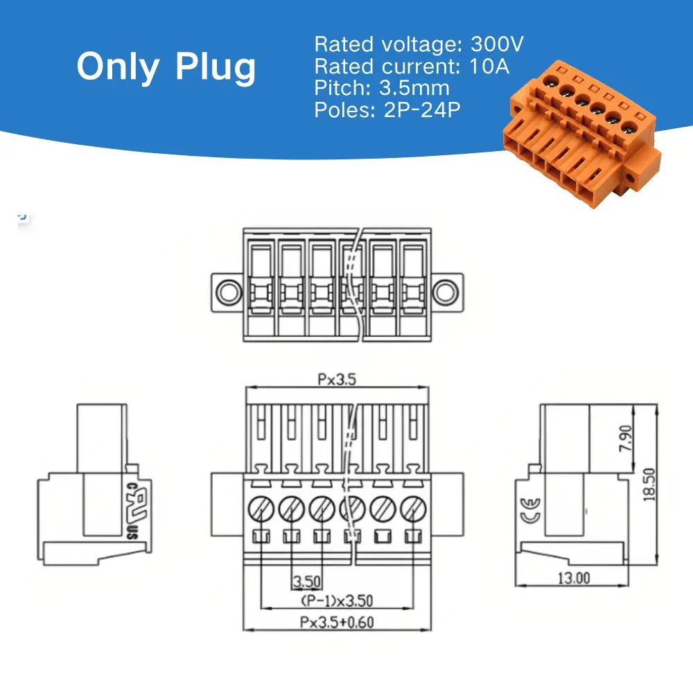 100PIN Plug-in Terminal Block 2EDGKJM-3.5mm Straight & Bent Pin Matching Plug with Flange Electronic Components
