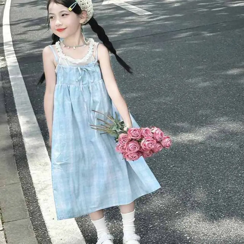 

Элегантное свободное платье принцессы в сетку для девочек, летние платья для пляжного отдыха и подростков, вечерние милые детские платья на бретельках, праздничное платье