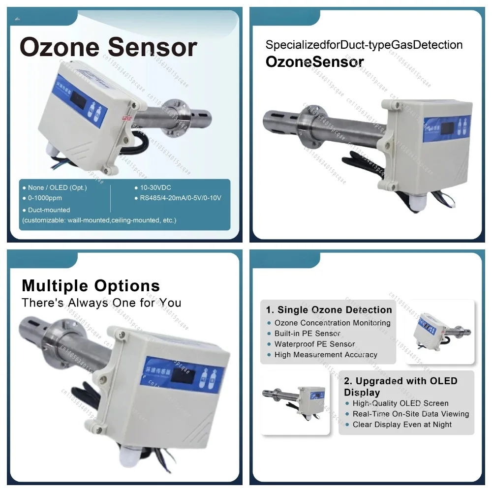 QT-G10QS Duct Ozone Sensor Transmitter for Fixed O3 Detection, RS485 4-20mA 0-10V, 0-10ppm or 0-100ppm IP65