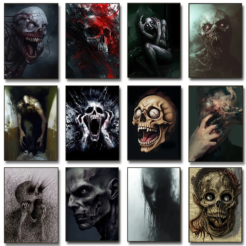 Vintage Skeleton Monster Spooky Posters Thriller Moody Gothic Ghost Prints Canvas Painting Wall Pictures Home Living Room Dec