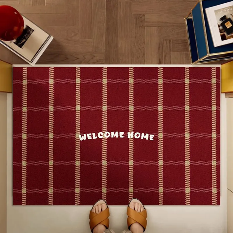 Classic Tartan Check PVC Coil Door Mat Waterproof Anti Slip Floor Mat Dirt Catcher Porch Hallway Entrance Decorative Rug