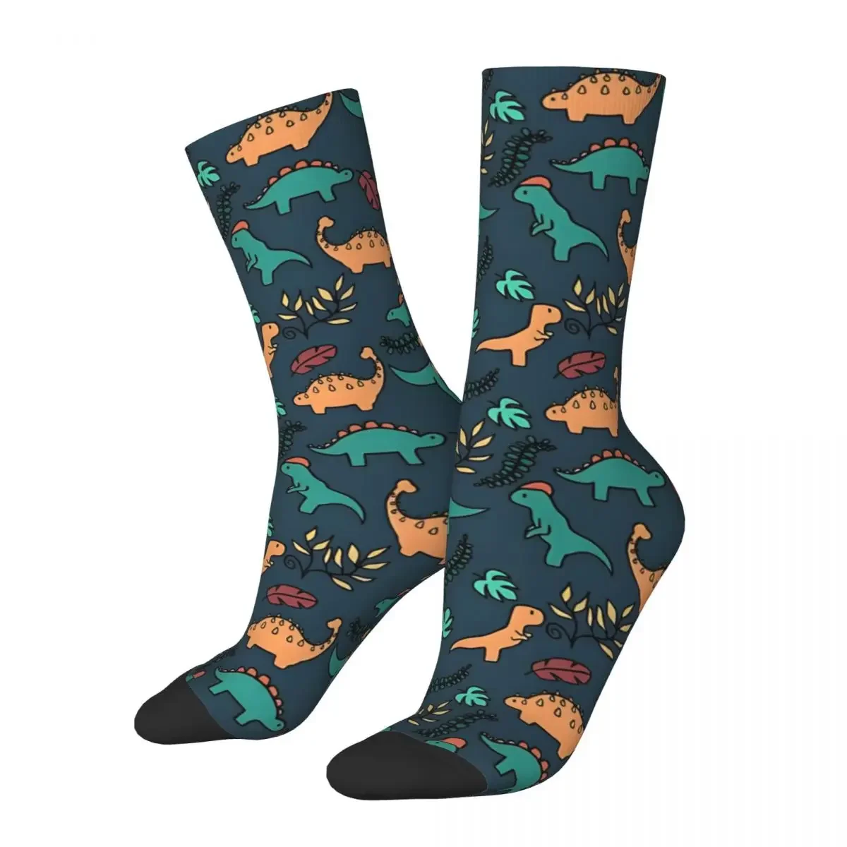 Dinosaur Pattern Men's Socks Retro Harajuku Street Style Novelty Casual Crew Sock