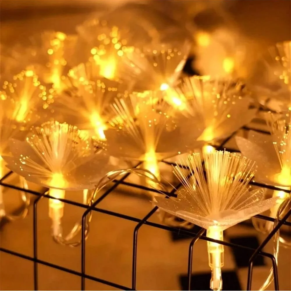 1.5M10LED/3M20LED Battery Box White Single-Layer Fiber Optic Flower Light String,Suitable For Holiday And Party Decoration