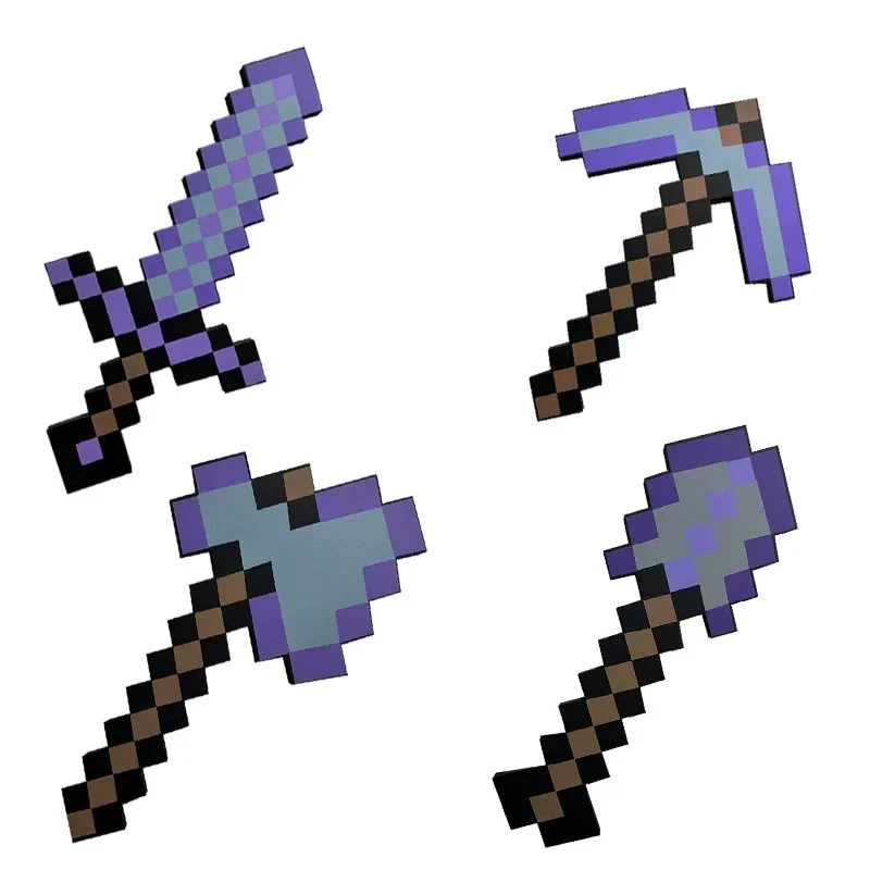 Minecraft My world, recién llegado, espada de juguete de espuma púrpura enchante, espada de diamante EVA, hacha de tiro, pala, periférica, regalos de cumpleaños