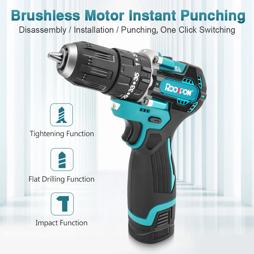 18V Brushless Electric Drill Mini Screwdriver Li-ion Battery Rechargeable Hand Electric Driller EU/US Charger for Home Use