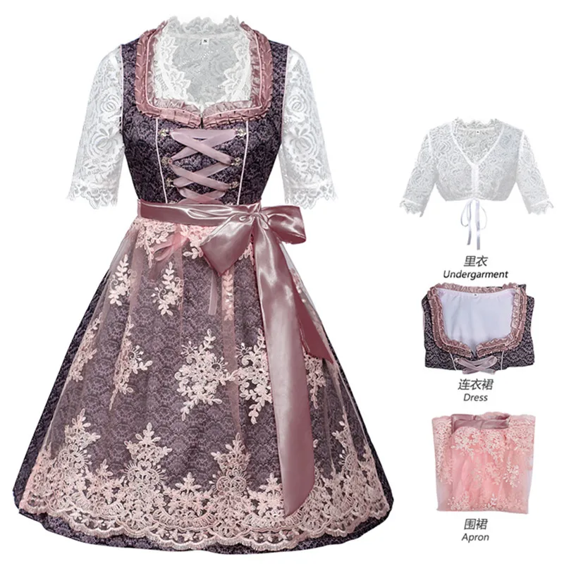 

German Munich Oktoberfest Medieval Traditional Girl Dirndl Dress Bavarian Festival Beer Maid Floral Embroidery Cosplay Costume