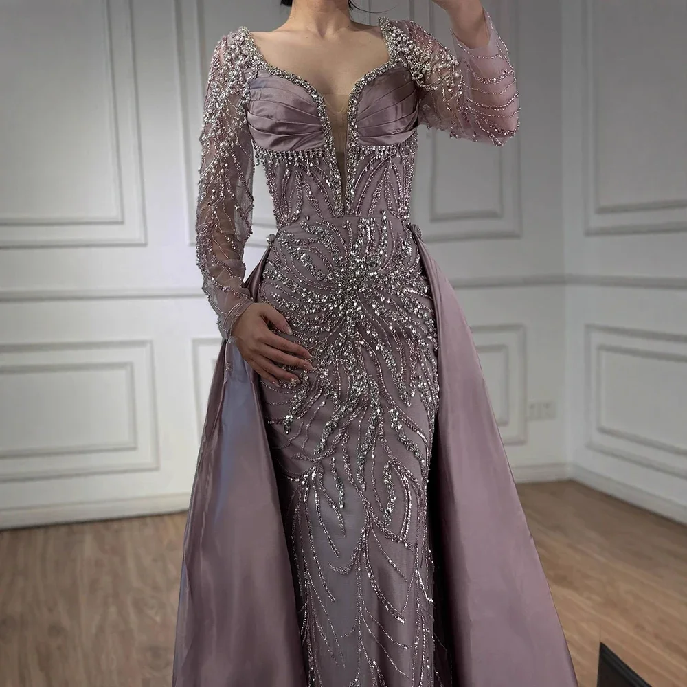 Arabia Customized Luxury Designer Full of Beads Evening Dresses Wedding Party Dresses with Long Sleeves Gowns for Women