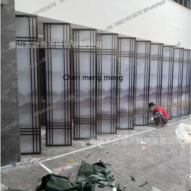 

Light luxury stainless steel art glass partition hotel clubhouse villa wired tempered water ripple screen