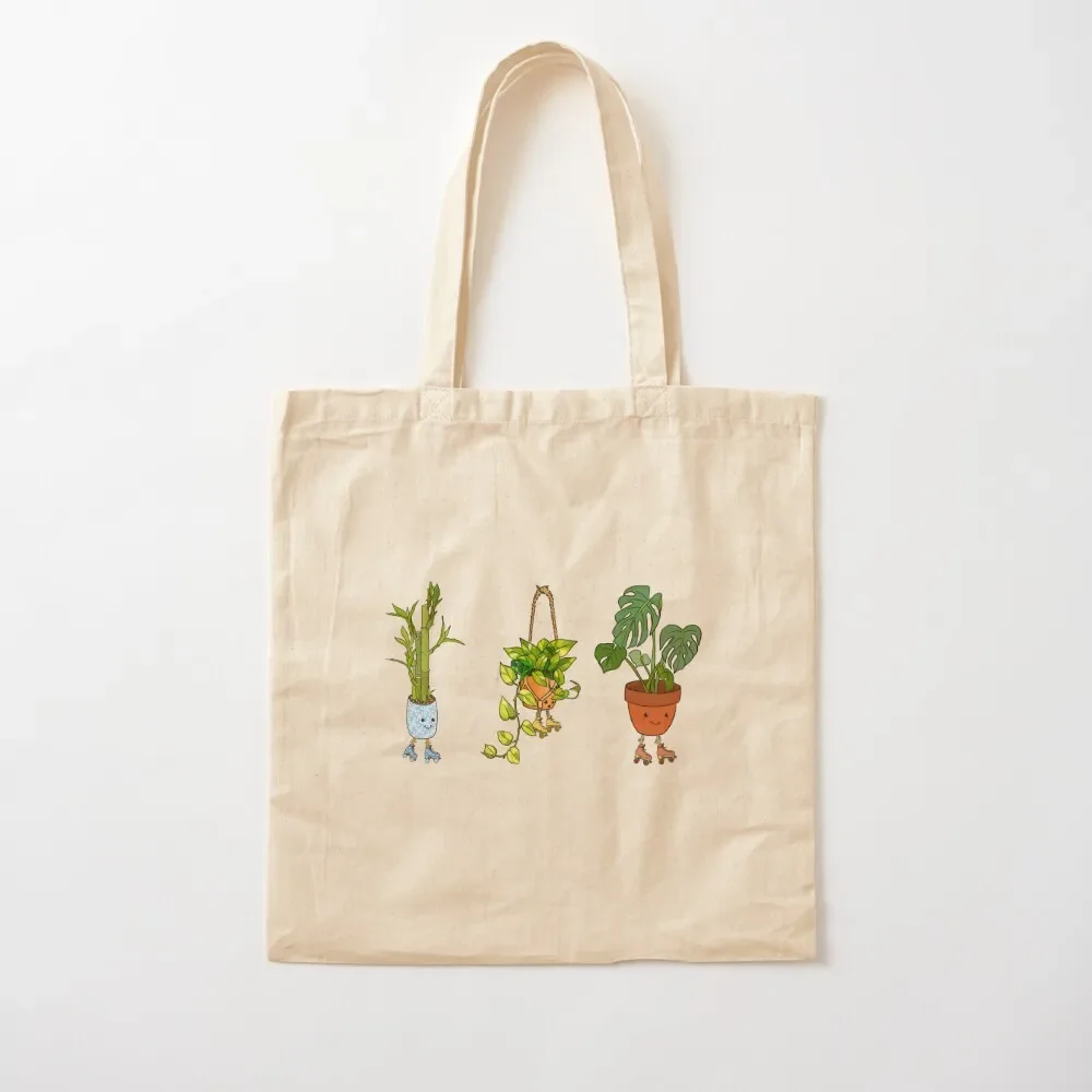 Roller Skating Potted House Plants Tote Bag foldable reusable bag Women's shopper canvas tote bag