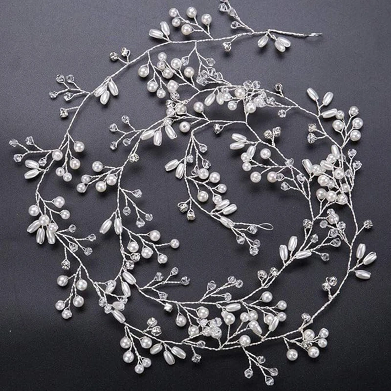 Bride Wedding Crystal Hair Accessories Pearl and Crystal Beads Bridal Headband Wedding Head Pieces Hair Jewelry