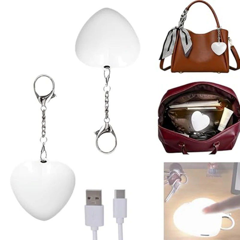 Portable Love Heart Handbag Light Keychain Light with Automatic LED Sensor Rechargeable Touch Sensing Wallet Tote Bag Light