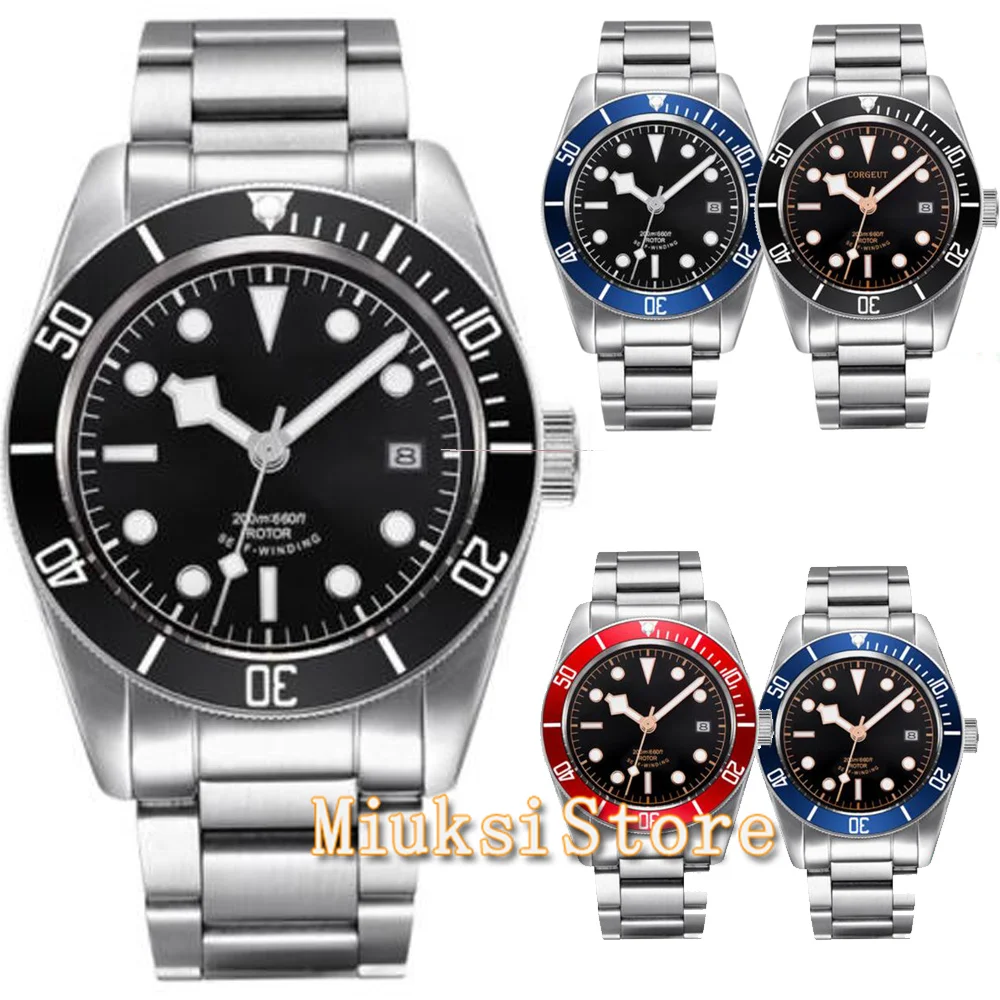 

41mm Corgeut NH35 Miyota Automatic Mechanical mens Watch Luminous Waterproof Schwarz Bay Sport Swim Deployment clasp