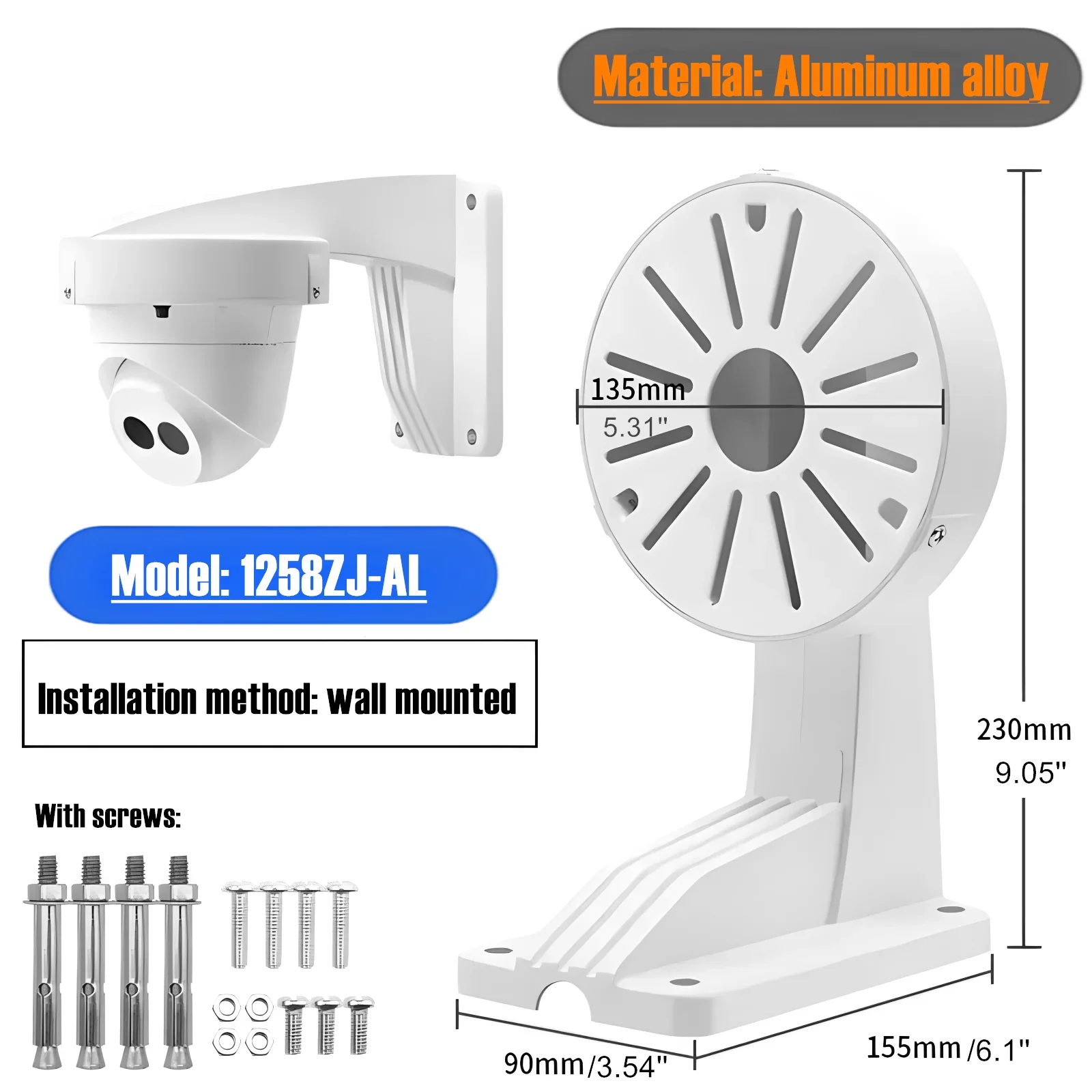 Surveillance Security CCTV Dome Camera Mounting Bracket Wall Mount Bracket Aluminum Alloy L-Type Universal Hemisphere Support