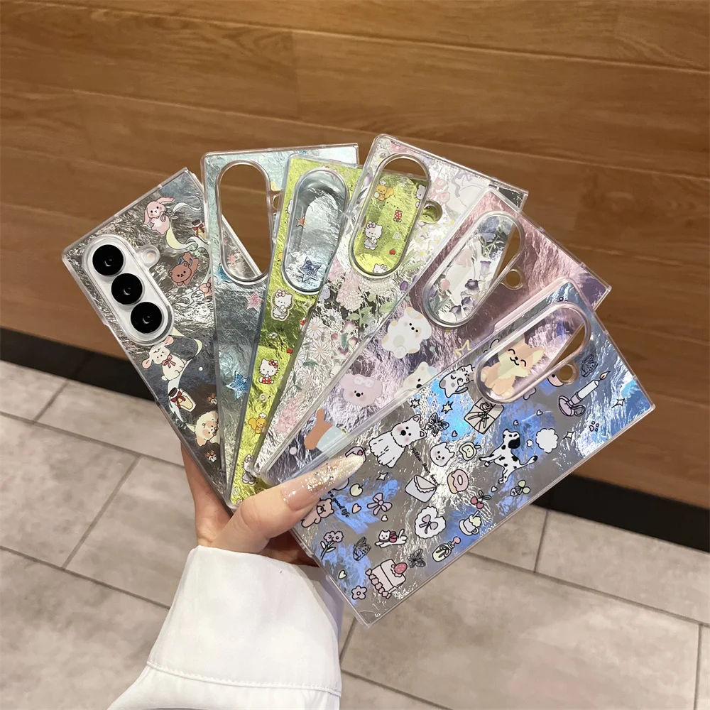 Glacier Painted Animal Cute HelloKitty Phone case for Samsung Galaxy Z Fold 5 4 W23 Fold 6 7 Fold 7 6 Kawaii Cases Korea Fundas