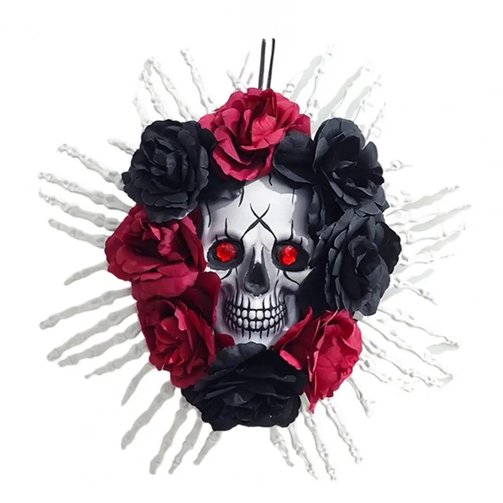 Welcome Wreath for Parties Halloween Skull Wreath for Front Door Skeleton Hands with Black Roses Spooky Halloween Wall Porch
