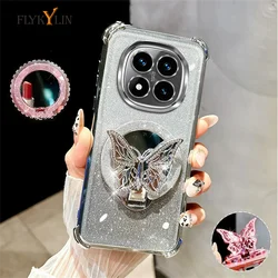 Luxury Plating Butterfly Stand Mirror Phone Case For Xiaomi Redmi Note 14 13 Pro 5G 4G 11S 12 Soft Silicone Shockproof Cover
