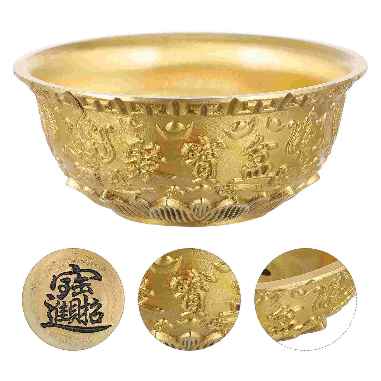 Gold Table Decor Feng Shui Money Bowl Cornucopia Ornament Vintage Office Treasure