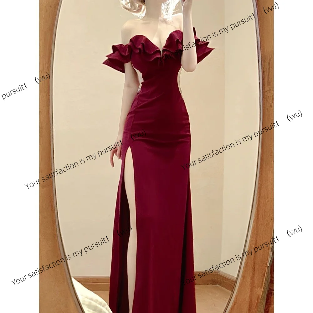 

Красное сексуальное платье с открытой спиной и высокой талией и оборками, элегантное вечернее платье с открытыми плечами, женское летнее платье 2025 года