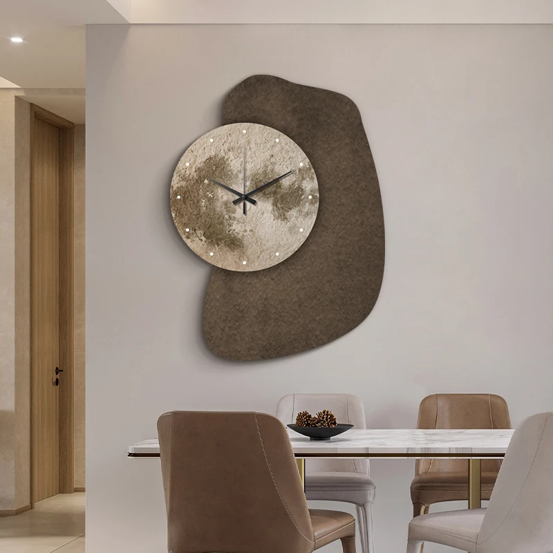 Wall Clock for Dining Room - Textured Sandstone Silent Clock with Abstract Decorative Painting, Living Room Wall Timepiece