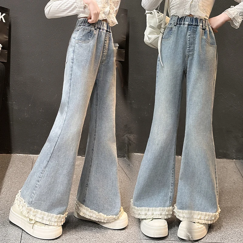 

Young Girls Outfits Girls Flare Jeans Lace Bell Bottoms Denim Pants Child Trousers Streetwear Children Clothes 6 8 9 10 12 Year