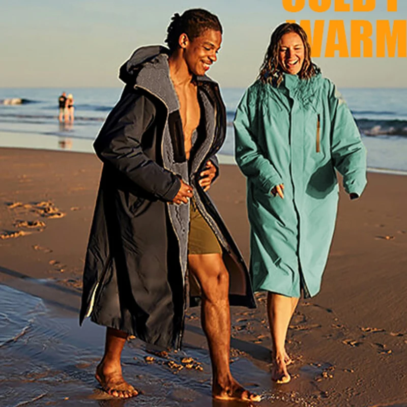 Waterproof Surf Changing Robe Hooded Cloak Beach Surfing Pool Outdoor Coat Lamb Wool Jacket Lining Anorak Raincoat Unisex Bath