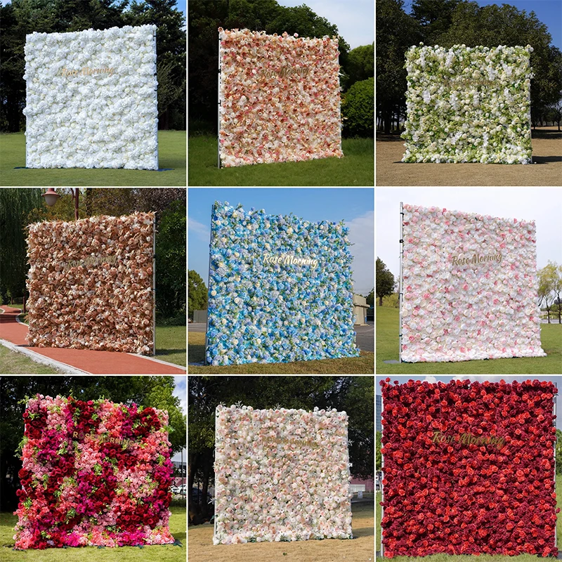 الأبيض 5D زهرة اصطناعية جدار الزفاف ارتفع خلفية النسيج الأزهار النباتات الخضراء جدار نافذة عرض حزب الحدث الدعائم زهرة صف #5