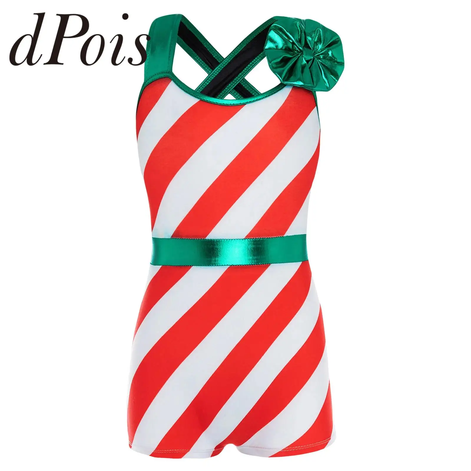 

Kids Girls Candy Cane Christmas Costume Striped Ballet Unitard Gymnastics Leotard Jumpsuit for Xmas Dance Santa Festive Outfit