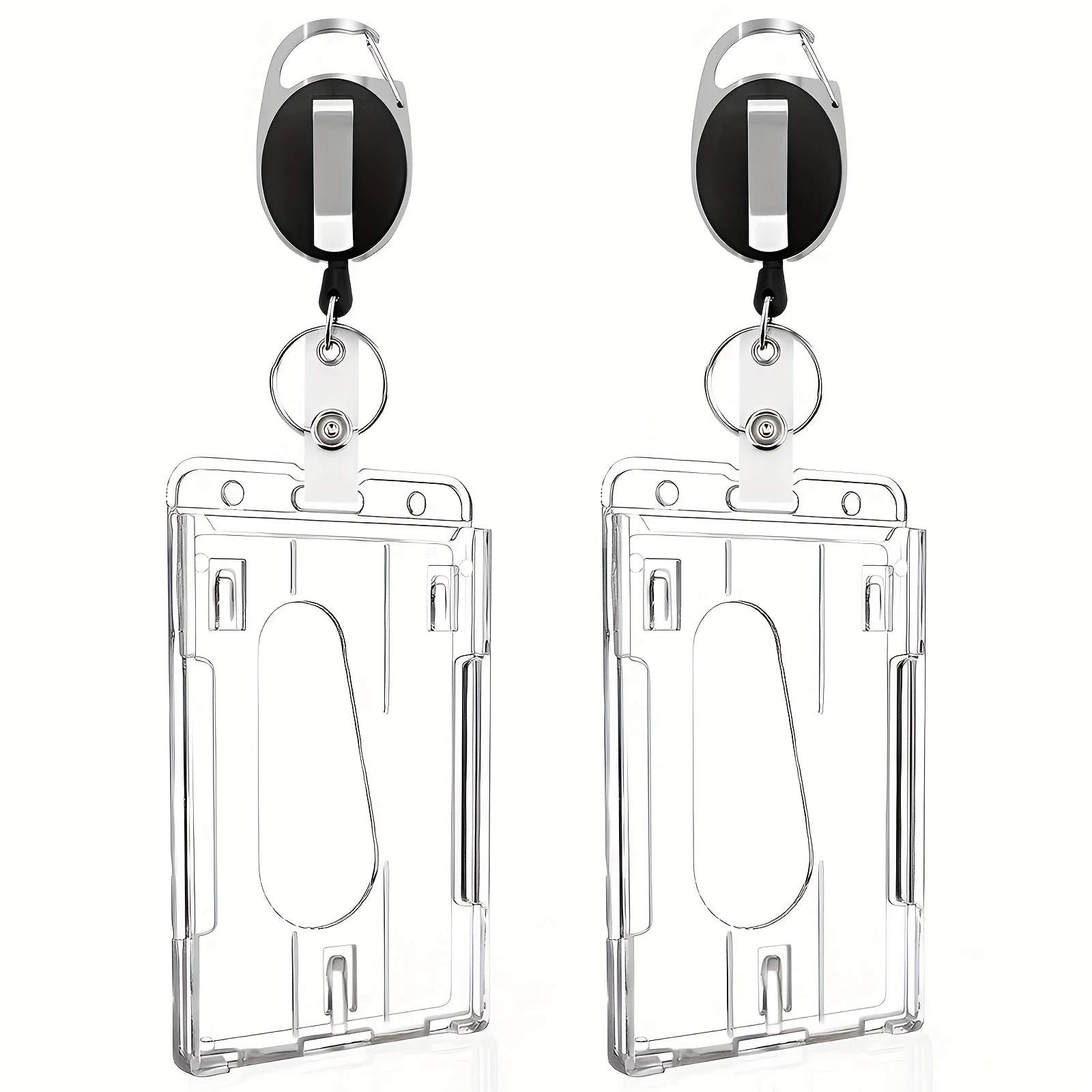 2pcs Heavy-Duty Badge Holders with Retractable Clip - Transparent, Scratch-Proof ID & Keychain Cases for Students, Bank Cards