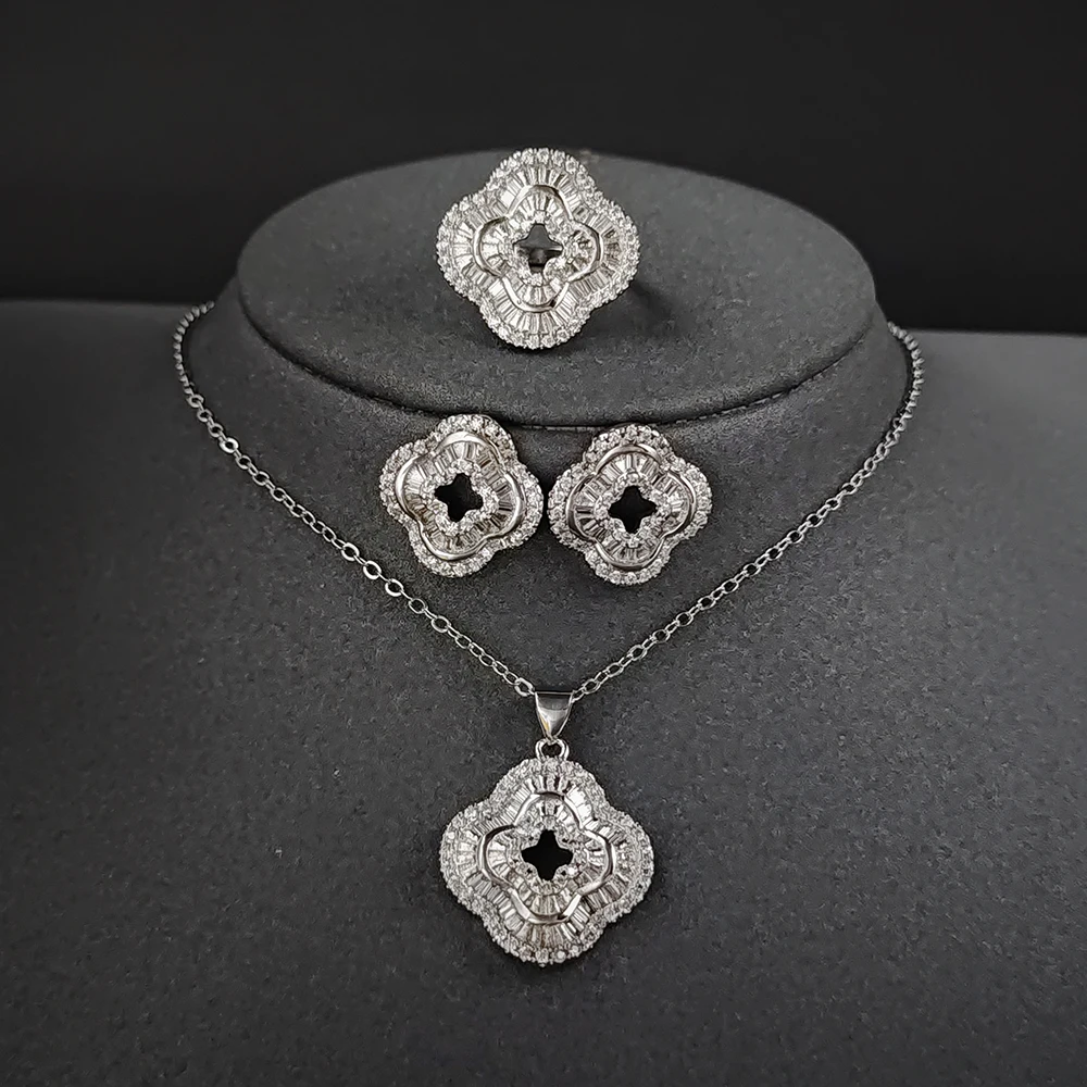 3pcs Pack Luxury Silver Color Bride Jewelry Set for Women Anniversary Gift Jewelry Wholesale Free Shipping Items J6137